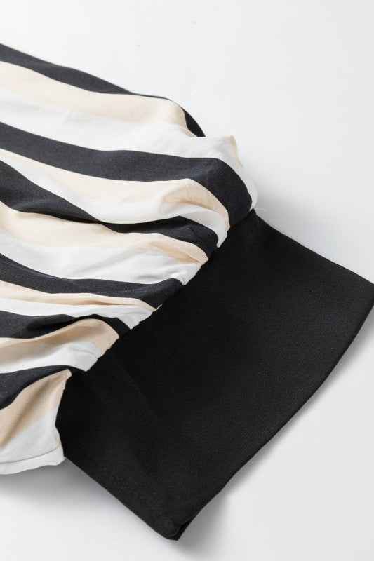 Stripe 3/4 Puff Sleeve Button Midi Dress d694a4f0-e9d0-4207-9901-36c8be8c53b6
