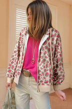 Rose Leopard Print Zip Up Hooded Sweatshirt d695dcaf2047f809