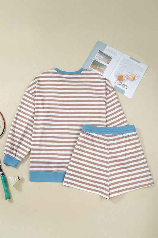 Plus Size Stripe Contrast Trim Pullover and Shorts d69c4c0a-f304-435f-83ca-32aa7f1c02dd