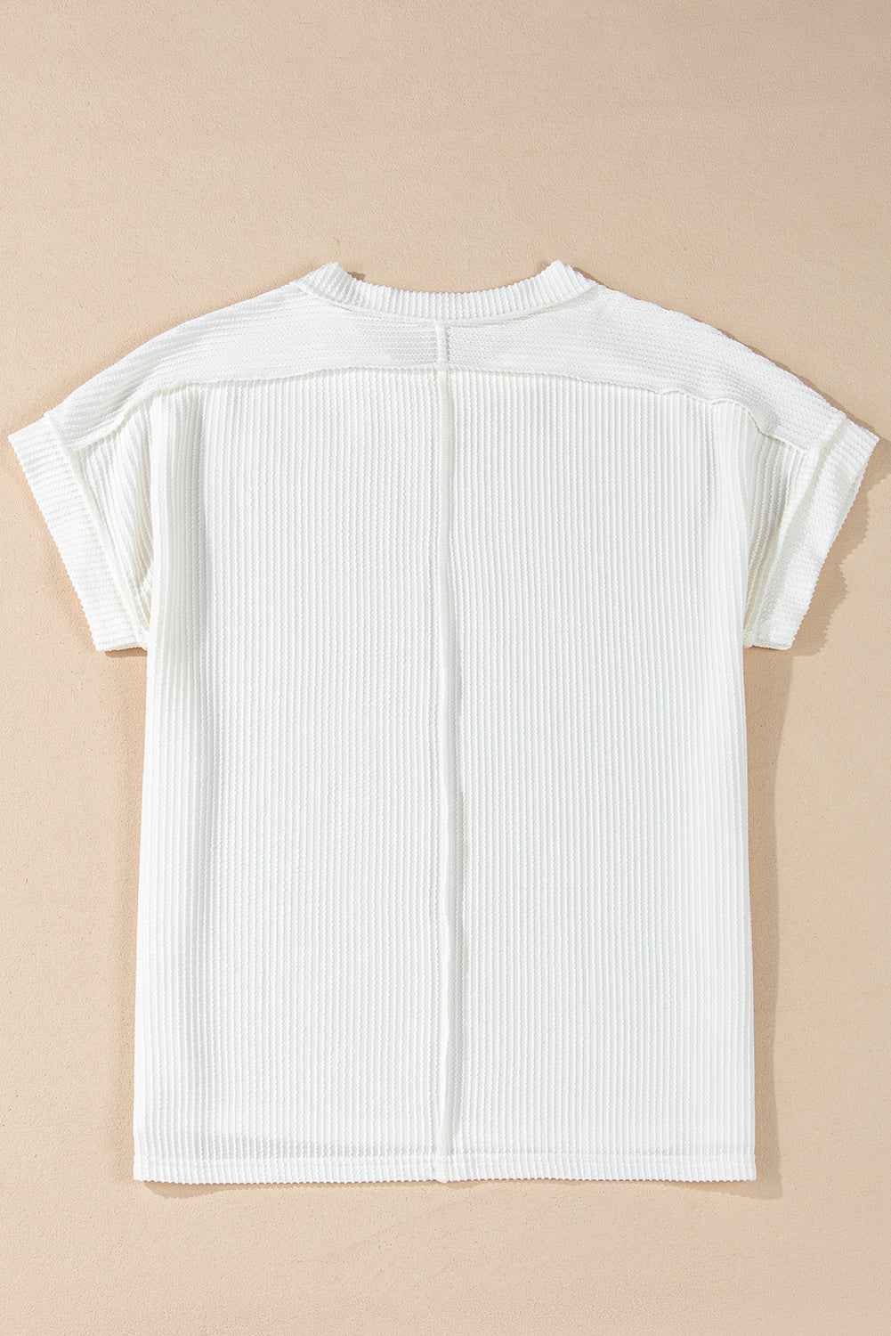 White Crinkle Rib Textured Knit Round Neck T Shirt d6a08bf64071b5b6