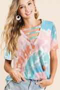 BiBi Tie-Dye V-Neck Cutout Short Sleeve T-Shirt PINK MINT d6a417b93afd43de970c1e1f4b0895d9-Max-Origin