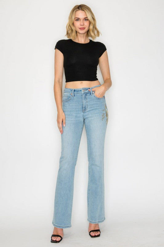 High rise embroidered modern bootcut jean d6a700cc-6254-4381-8fcb-e26b31accf04