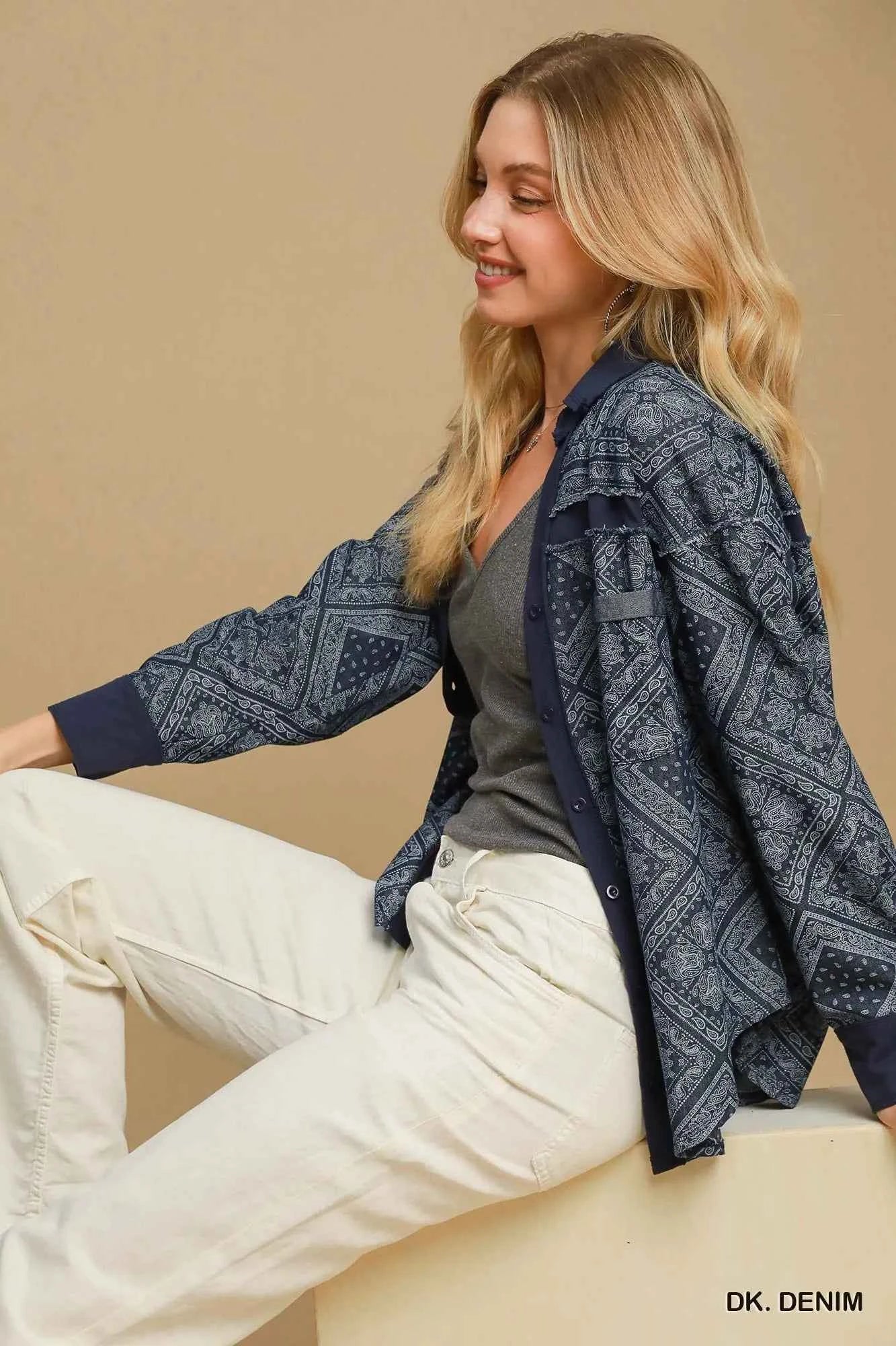 Umgee Paisley Print Denim Shirt Jacket d6c06566-0664-43fa-858d-e30001138223-Max-Origin