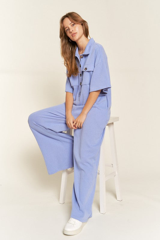 Basic Collar Shirt Wide leg Jumpsuit d6c9f404-b9a3-45e8-8a5a-b65d4ccc7045