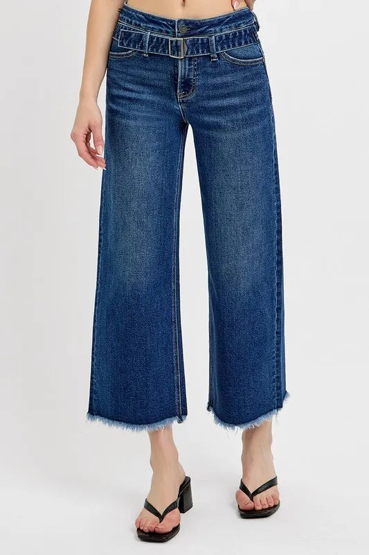 RISEN Raw Hem Wide Leg Attached Buckle Jeans d6cb5b41-f402-4355-af8a-483fbaf0a746-Max