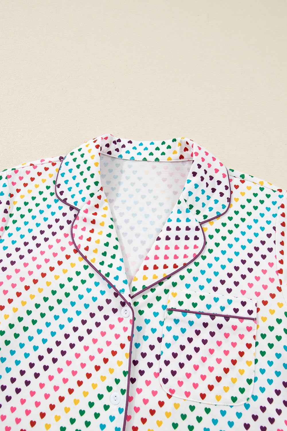 White Pride Heart Print Valentines Long 2pcs Pajama Set d6cf3b01338b107d