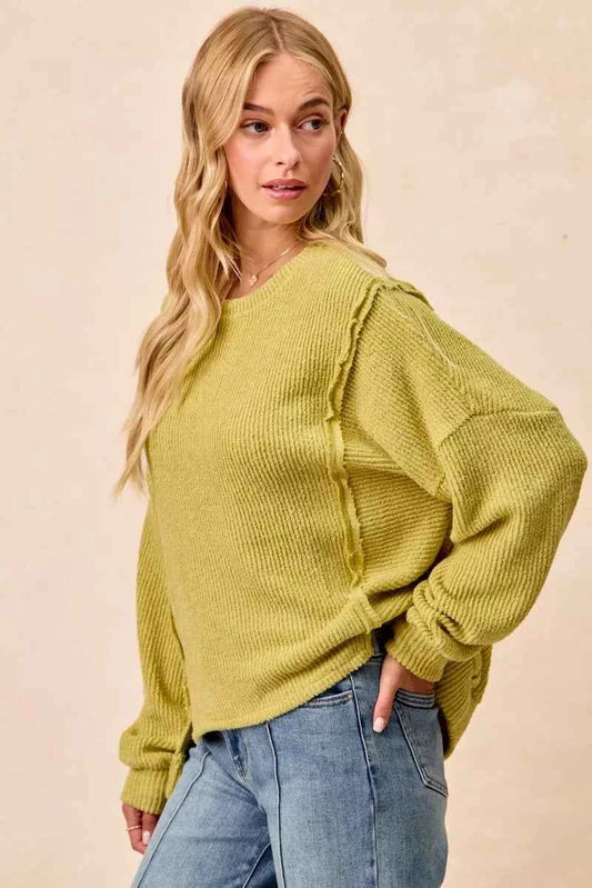 Boucle Rib Knit Uneven Hem Sweater With Open Seam d6cf6cb107c646d28983ab94dfe77214-Max-Origin