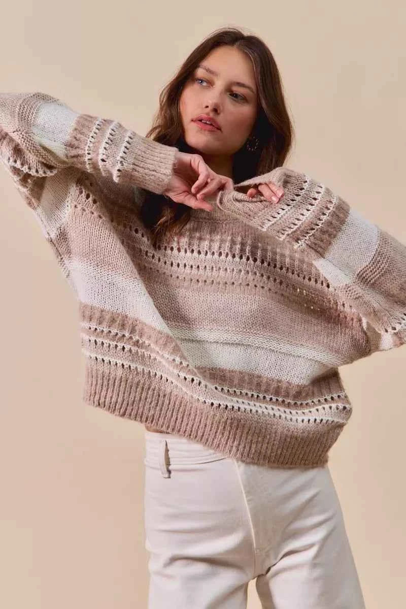 SO ME Variegated Stripe Textured Loose Fit Sweater d6d8104f03944402b721f9755e49acb9-Max-Origin