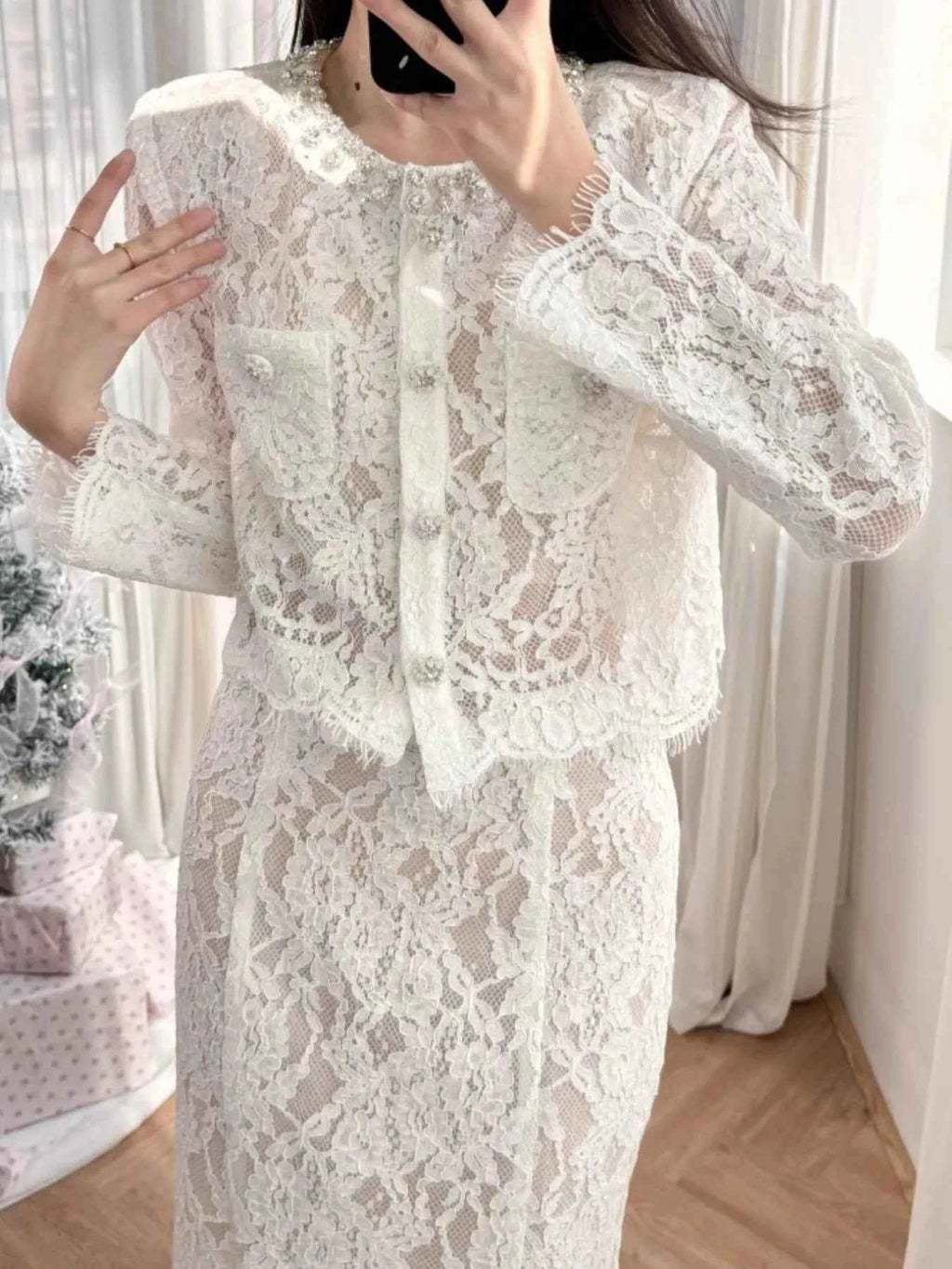 Lace Snap Down Top and Skirt Set d6e100af-5d88-4e5a-bf6b-ebc7397e2520-Max-Origin