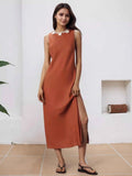 Slit Round Neck Sleeveless Midi Tank Dress Ochre d6e6cfc1b97b4ed0bf1f8bedcf2fdb87-Max-Origin