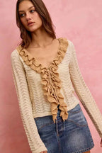SO ME Pointelle Texture Lightweight Sweater Cardigan d6f3898f0e484a10b160f1be5d39acbf-Max-Origin
