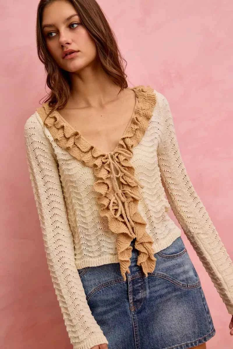 SO ME Pointelle Texture Lightweight Sweater Cardigan d6f3898f0e484a10b160f1be5d39acbf-Max-Origin