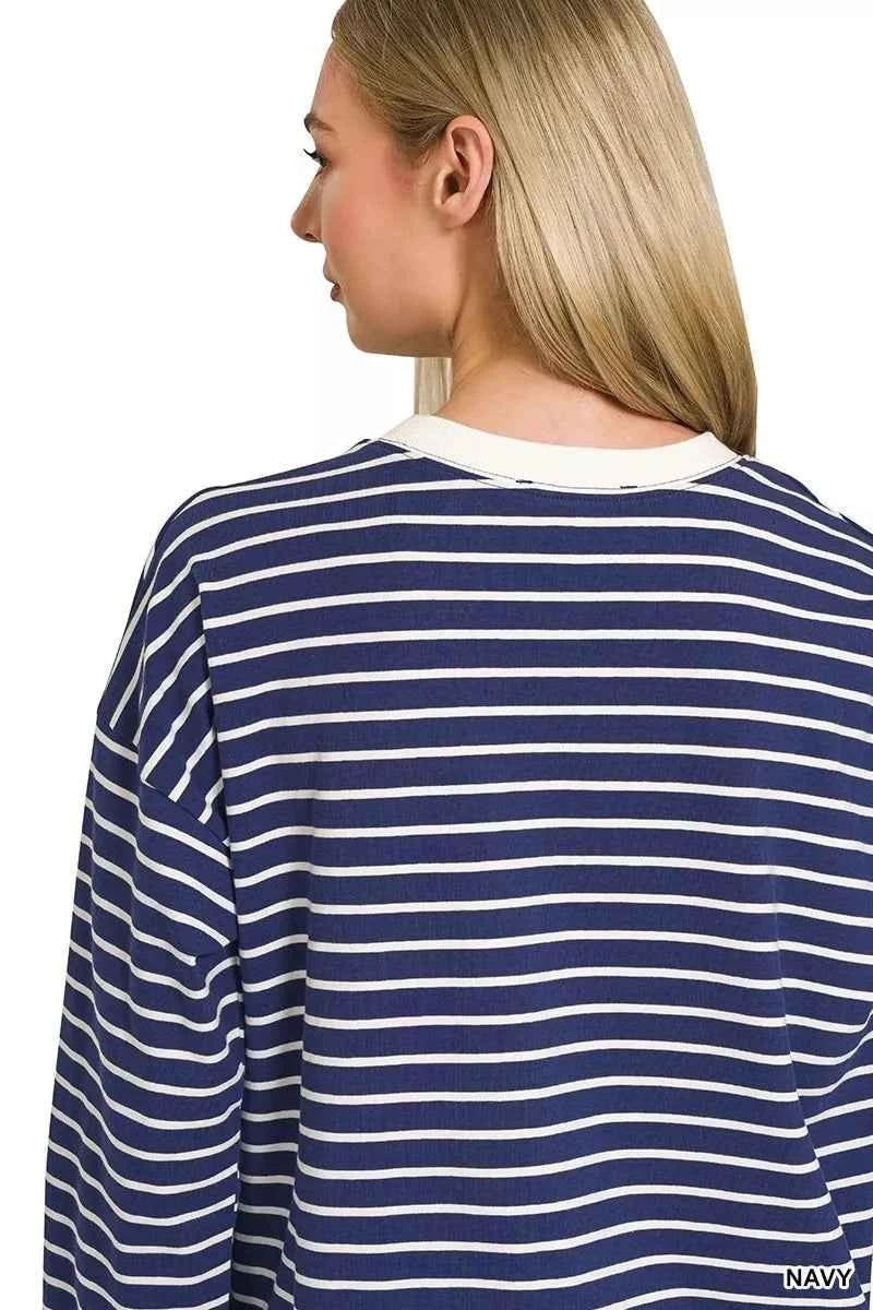 Zenana Contrast Striped Round Neck Sweatshirt d6f3dce6bf6e4819bde092ca962b45c5-Max-Origin
