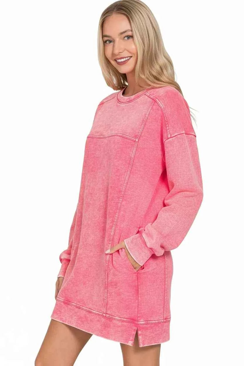 Zenana French Terry Acid Washed Dress with Pockets d7031548-bd45-4f07-b88b-b4f27f15f30a-Max-Origin