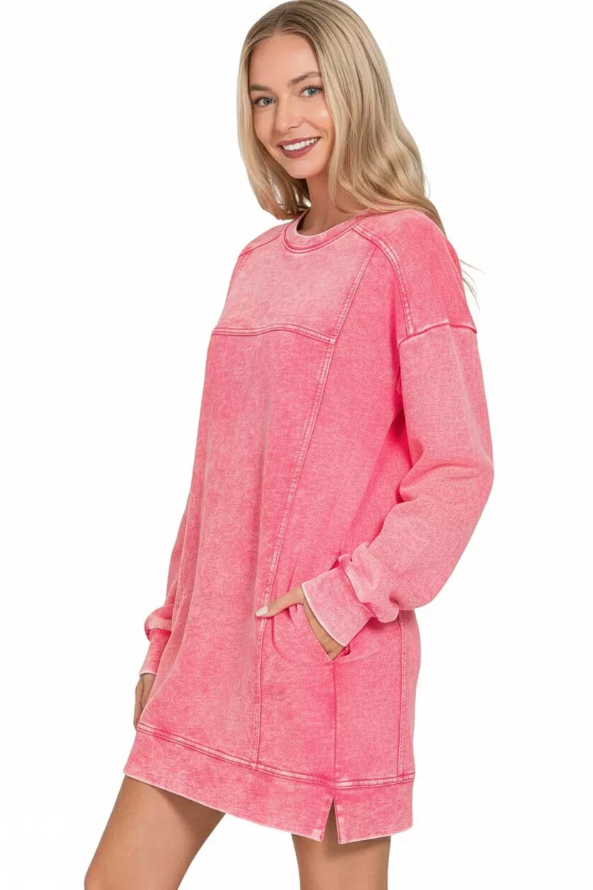 Zenana French Terry Acid Washed Dress with Pockets d7031548-bd45-4f07-b88b-b4f27f15f30a-Max-Origin
