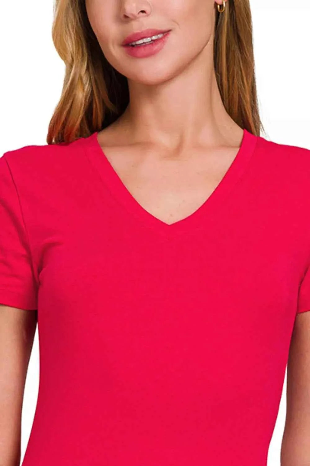 Zenana Basic Cotton V-Neck Short Sleeve T-Shirt d703da18-1ff6-46a9-955b-f0ddd9cc9e61-Max-Origin