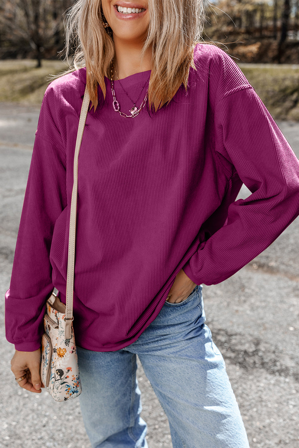 White Drop Shoulder Rib Knit Oversized Sweatshirt d707e06145c8f91f