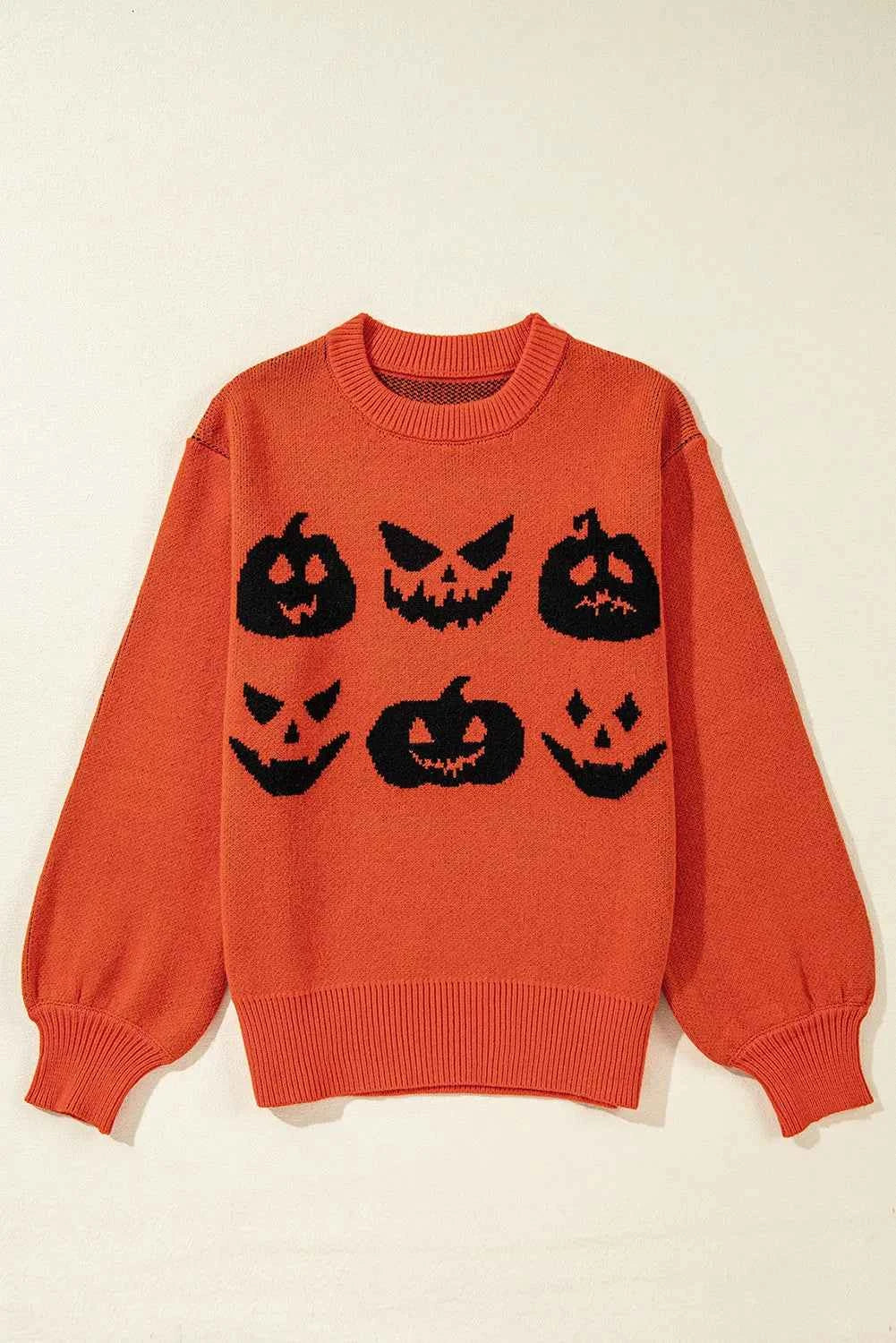 Pumpkin Pattern Round Neck Sweater d70df9bf-b02e-4ebc-a666-247aaba248b0-Max