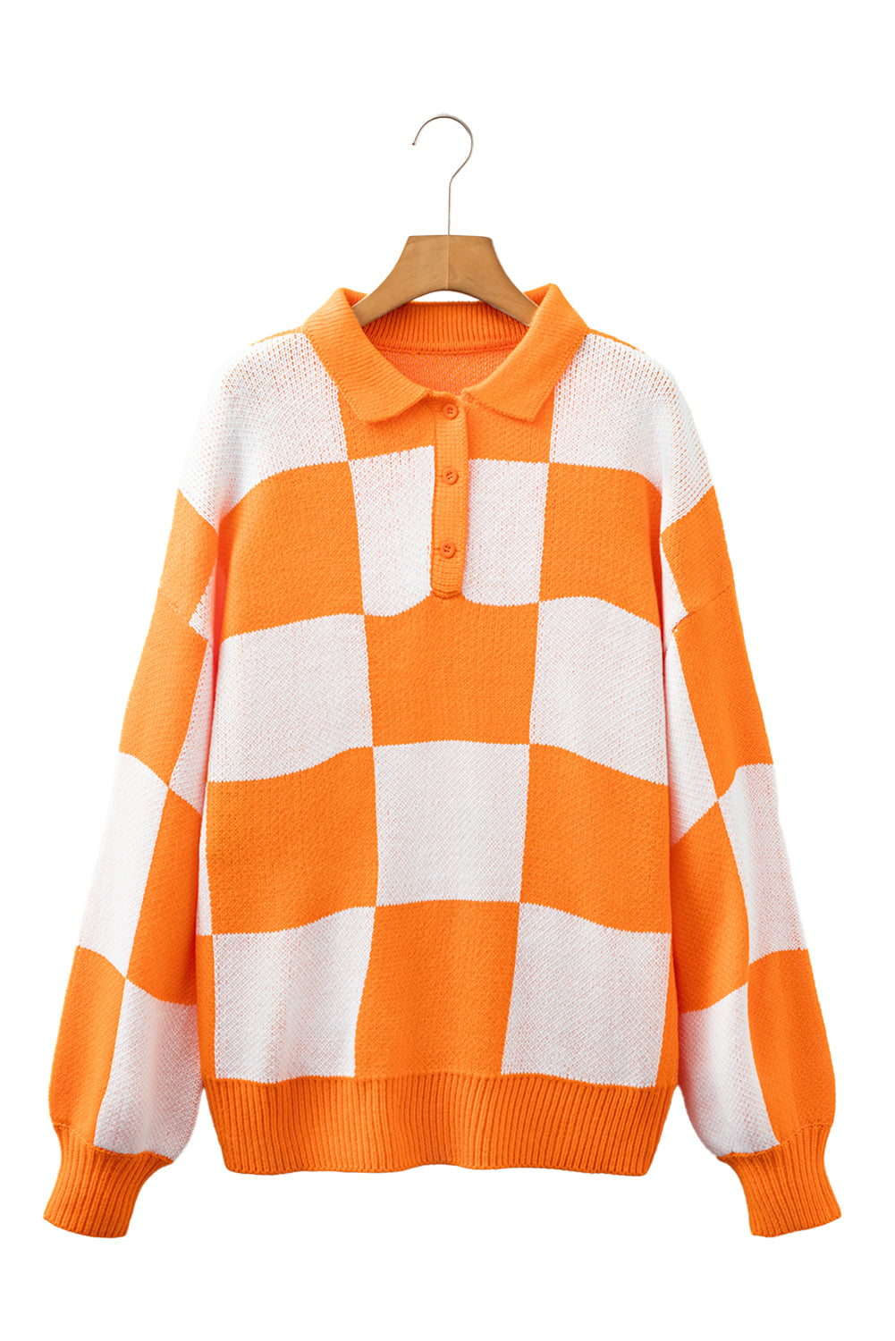 Light French Beige Checkered V-Neck Collared Pullover Sweater Grapefruit Orange 100%Acrylic d715774a77110ddd