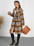 Tied Plaid Collared Neck Coat d717ba5d-96bc-453e-81ca-3fa3f8489360-Max