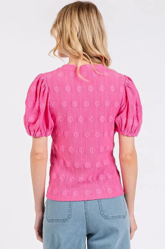 Flower Pattern Round Neck Short Sleeve Top d7192fb3-d056-42f5-8e9e-8e0606f3acad-Max