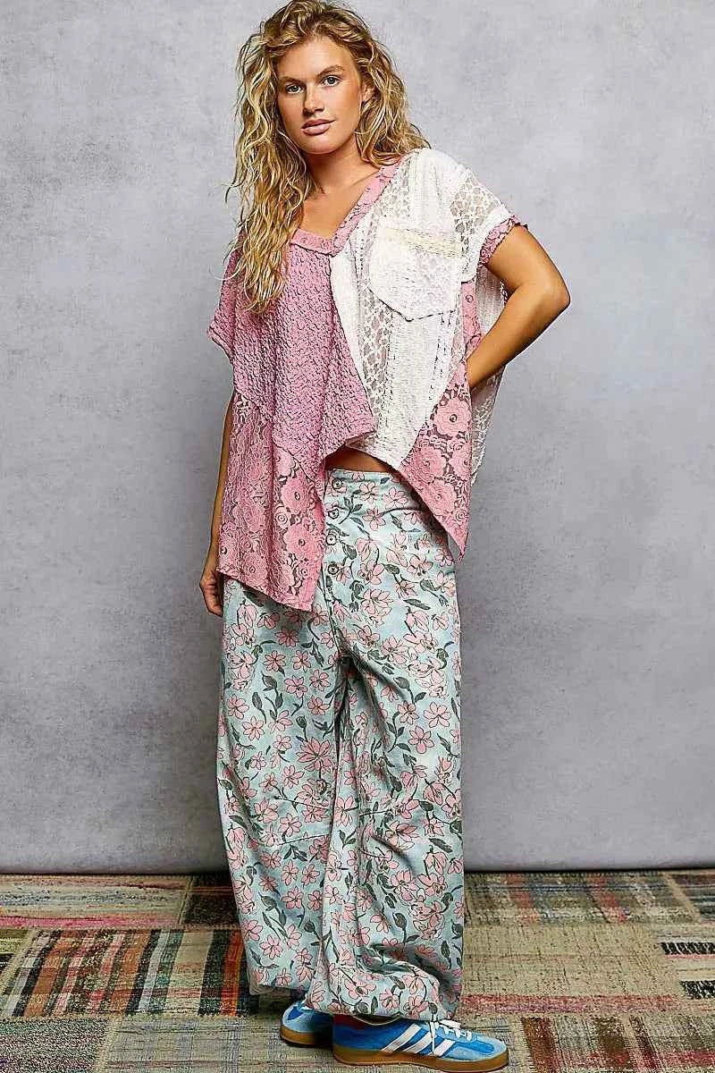 POL Asymmetrical V-Neck Short Sleeve Lace Top d71b7845-a42b-416a-b1fc-380b5d6a909e-Max-Origin