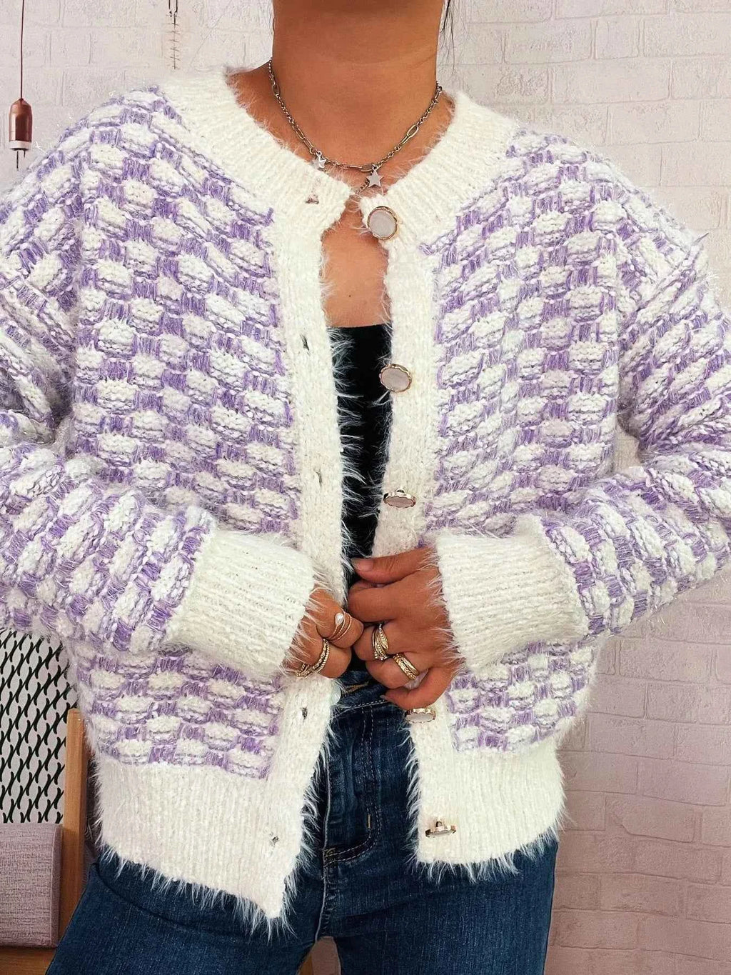 Fluffy Textured Button-Up Cardigan d732ed7e2ba54e42b5c40efb7afdc811-Max-Origin