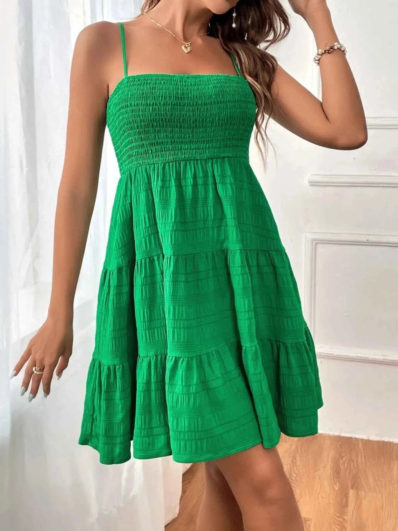 Smocked Tiered Cami Dress Green d7350ae051304396884c8095a92e65dc-Max-Origin