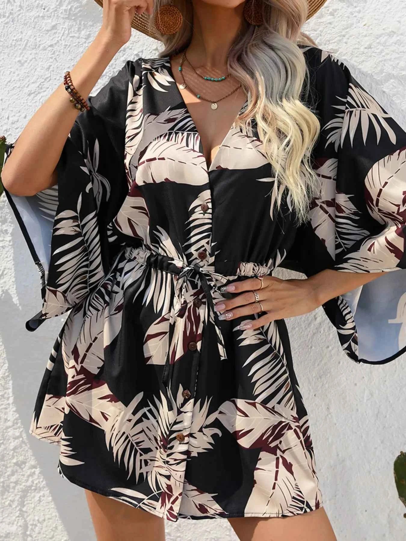 Color Block Drawstring Waist Button Up Dress d739e1603fc84458ab5a17ec77e97f86-Max-Origin