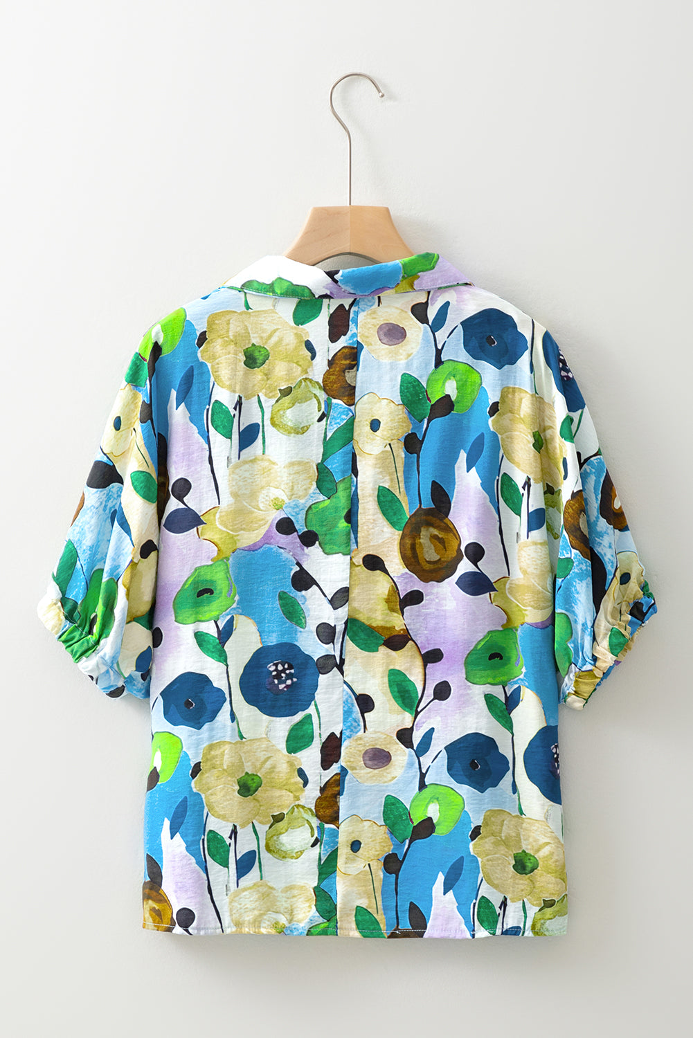 Pink Floral Print Boho Pop of Color Neckline Blouse d73e0e7f5bed433d