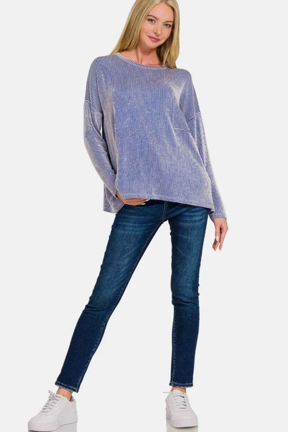 Zenana Ribbed Striped Long Sleeve T-Shirt d742eff5-1401-45ee-895a-ec3ffd0f55e7-Max