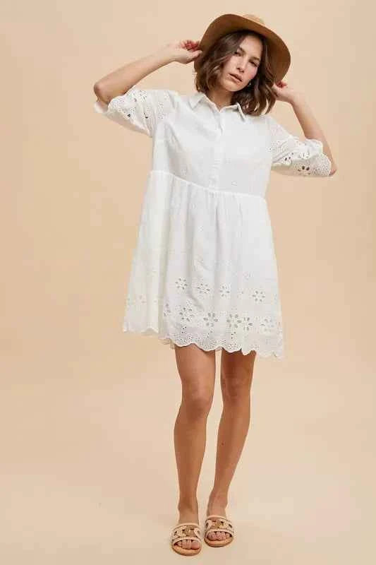 Embroidered Scallop Edge Detail Mini Shirt Dress d7512314f76744dd90bc918994731017-Max-Origin