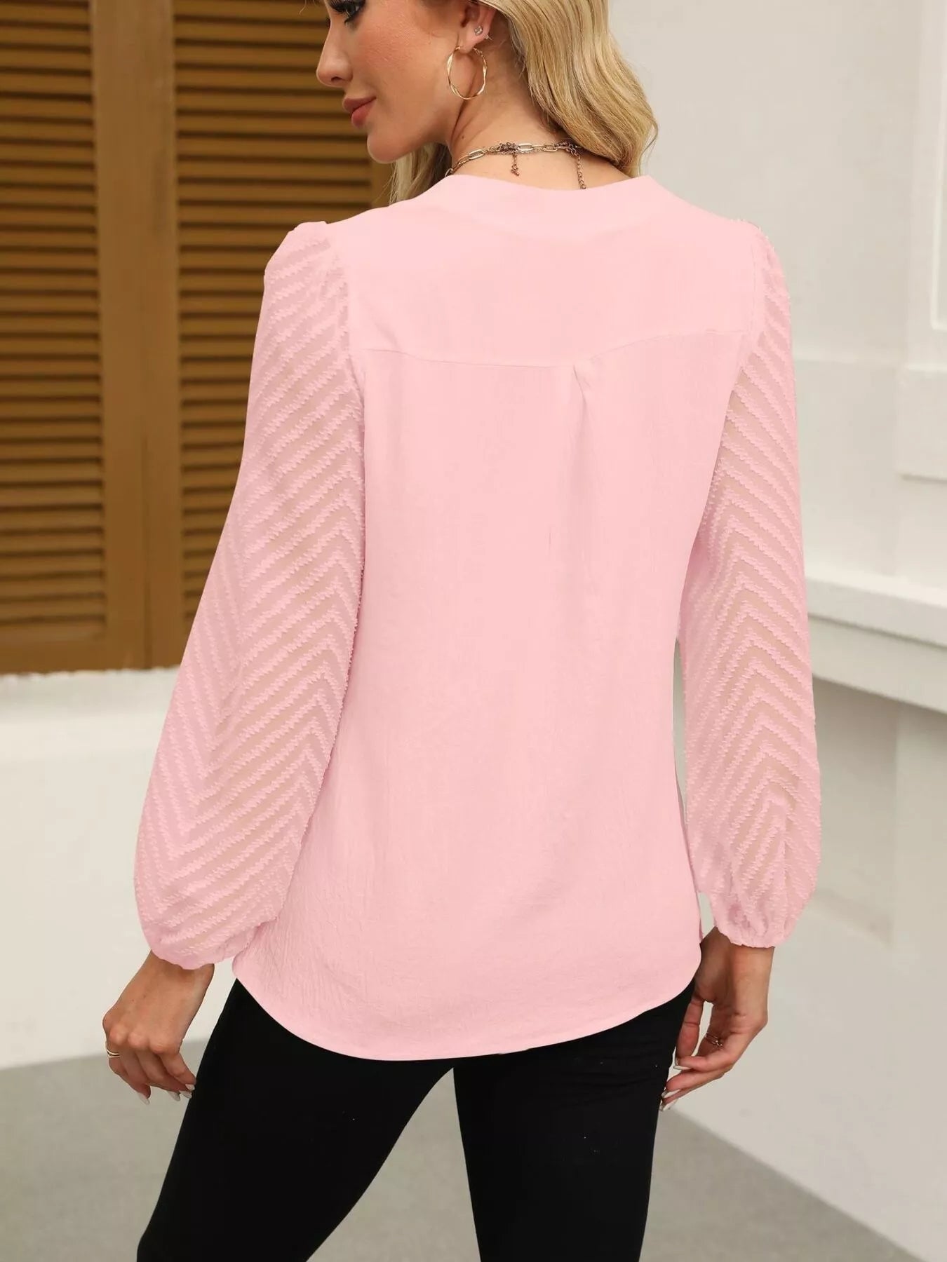 Notched Balloon Sleeve Blouse d75a11017625439d89e878171efec4be-Max-Origin