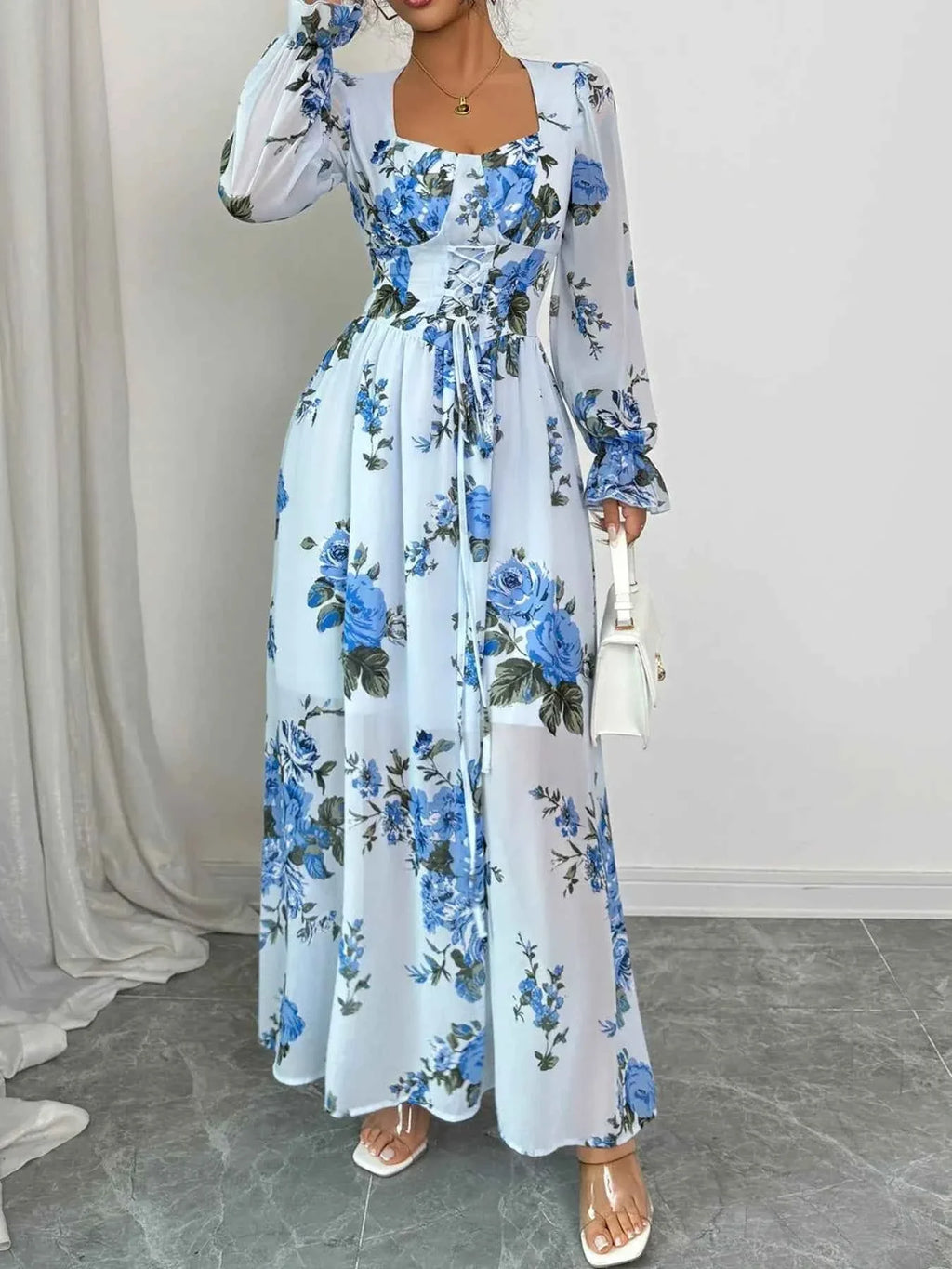Floral Flounce Sleeve Maxi Dress Light Blue d75a3635-ee51-4ad1-bcaa-a74a46e9e376-Max-Origin