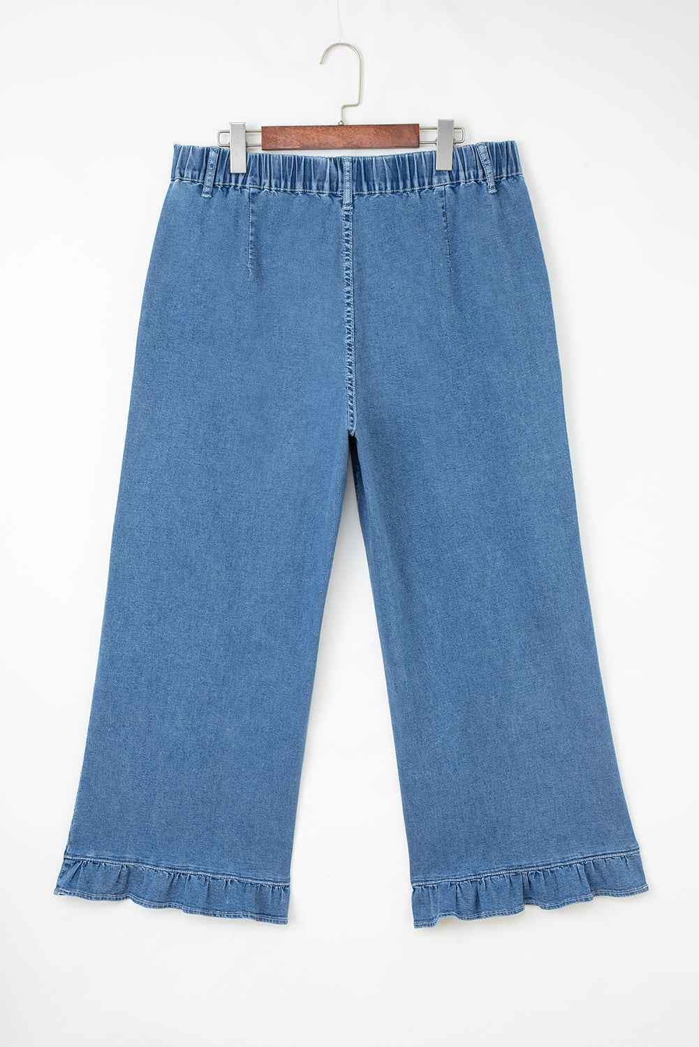 Ashleigh Blue Plus Size Elastic Waist Ruffled Wide Leg Denim Pants d75c4a7a11c441c5