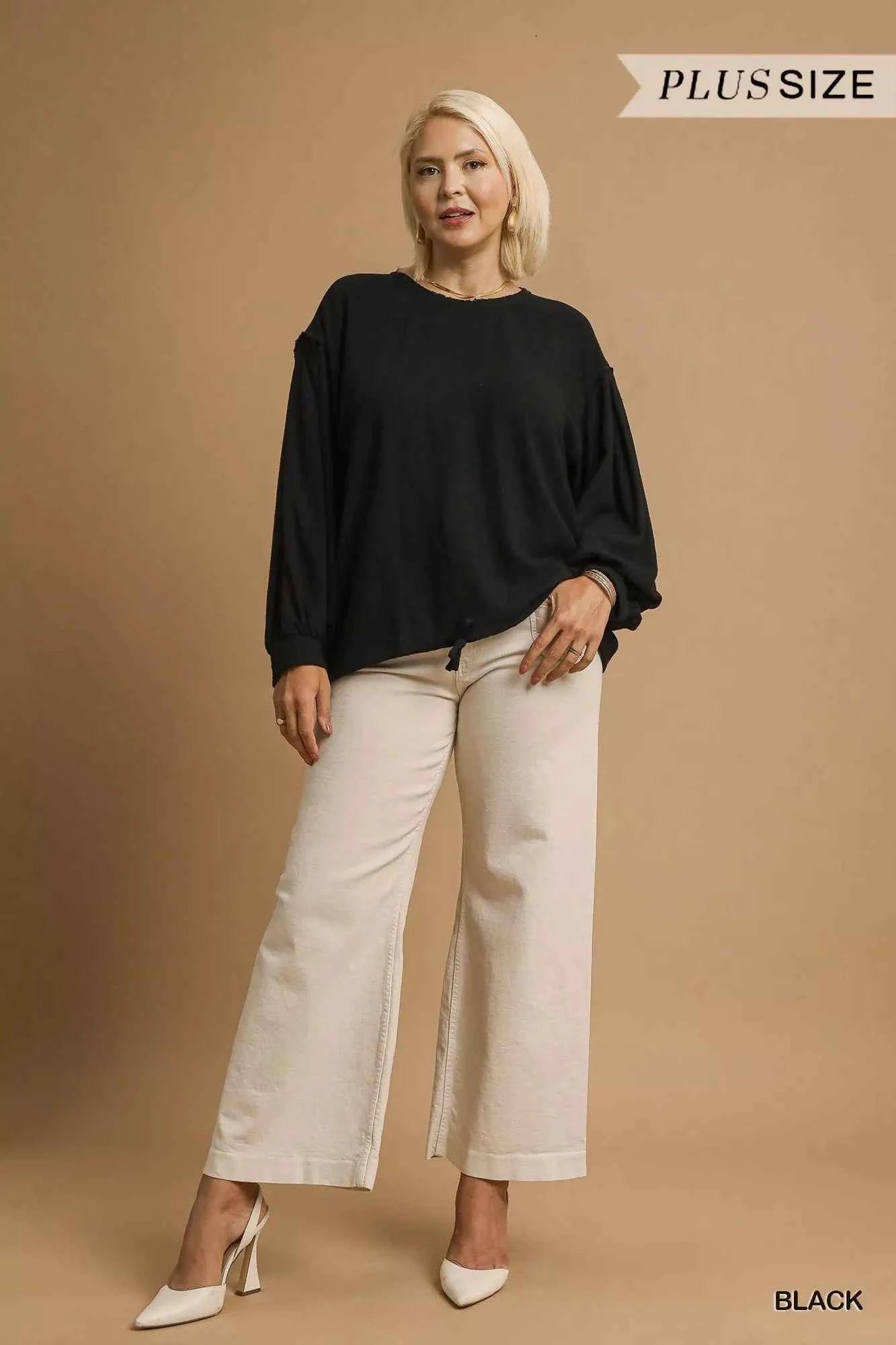 Umgee Full Size Linen Long Sleeve Top with Drawstring Plus Size d7627894-bd9a-433b-94e5-639c5b654f24-Max-Origin