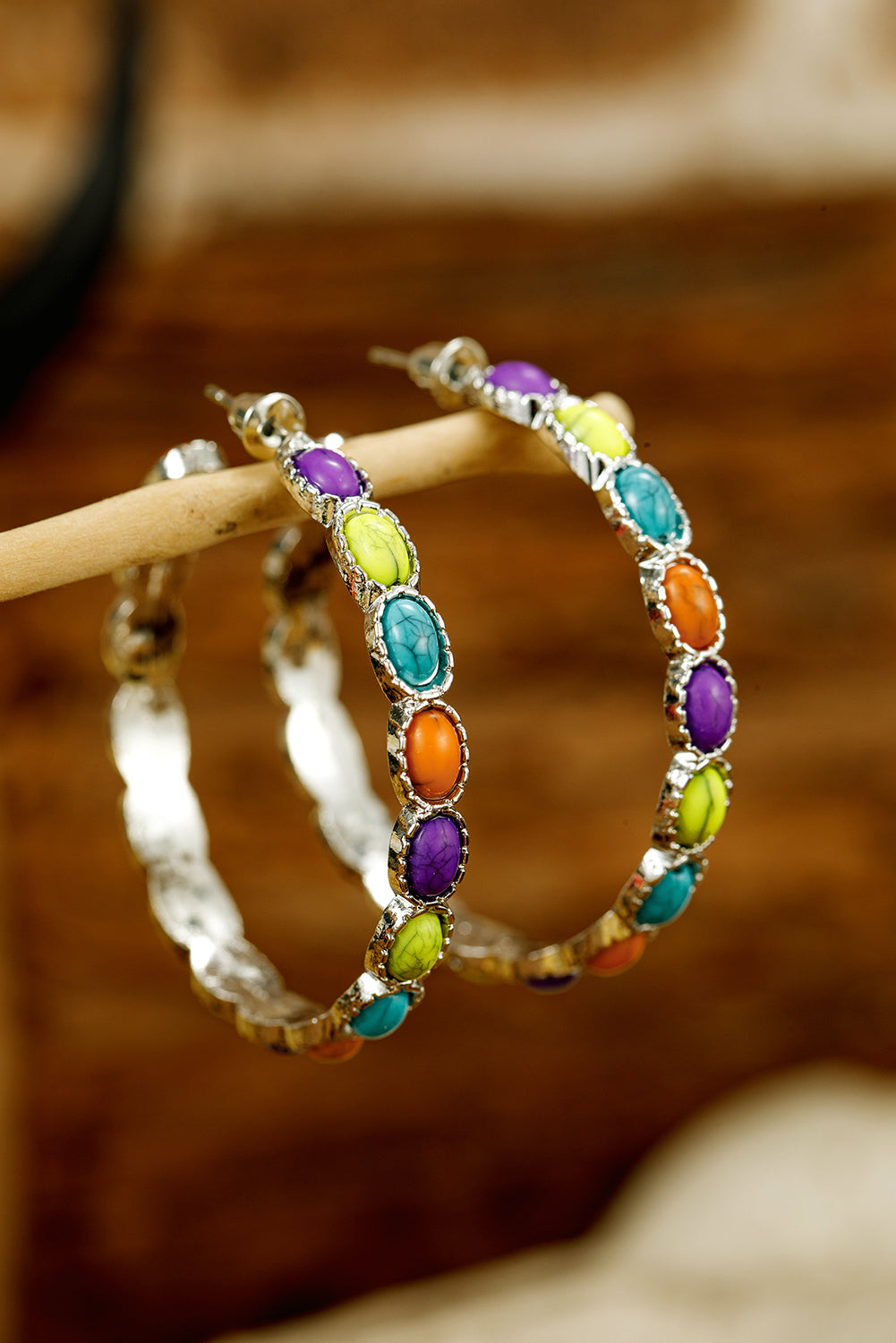 Silvery Boho Turquoise Beaded Hoop Earrings Silvery ONE SIZE Alloy turquoise d7722a7f2c674ca6