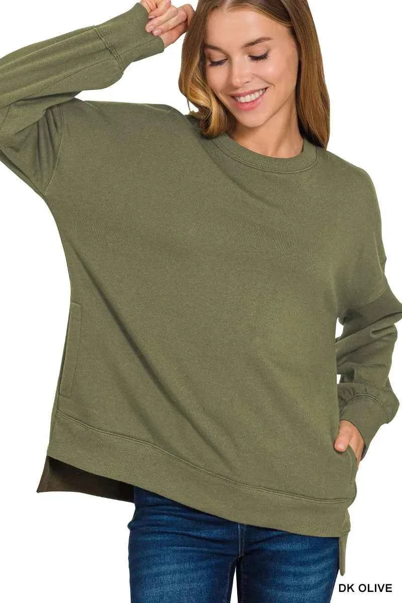 Zenana Fleece Hi-low Boyfriend Sweatshirts with Pockets d773040d07d4426fb013f400222fd845-Max-Origin