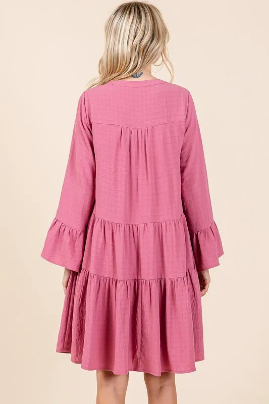 Mittoshop Tiered Notched Flare Sleeve Dress d778d67d-f333-4793-85b0-1558898bf105-Max
