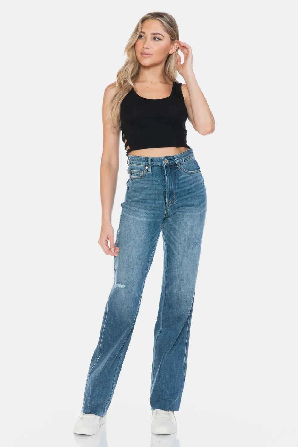 Judy Blue Full Size Tummy Control Cut Raw Hem Straight Jeans d780902e-556c-48be-8e84-dbab2799bcbd-Max