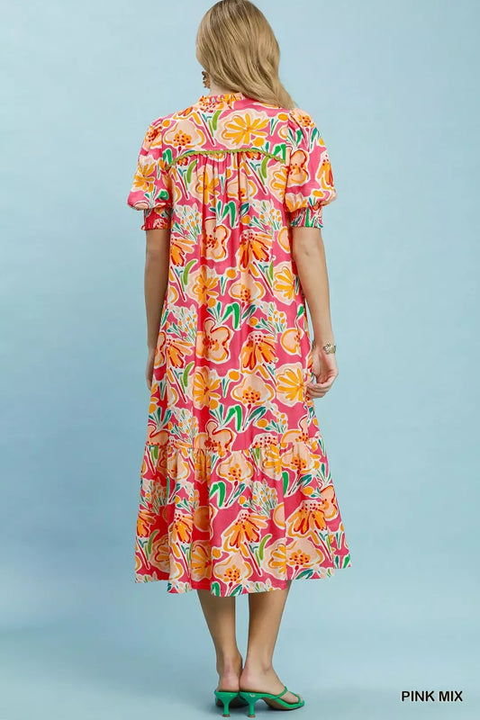 Floral Print Puff Sleeve Tiered Midi Dress d79269d4-9bd3-419e-9df9-bf98e2625bdd-Max-Origin