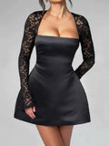 Tie Back Lace Long Sleeve Mini Dress Black d79ac53c-50a9-453d-847d-78a93d2a5577-Max-Origin