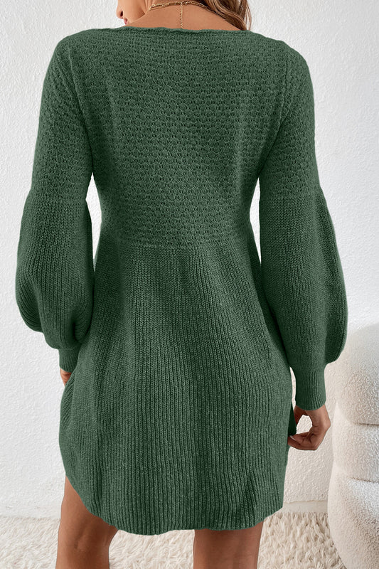 Mist Green Solid Lantern Sleeve Empire Waist Short Sweater Dress d79ee13ea87a56e5
