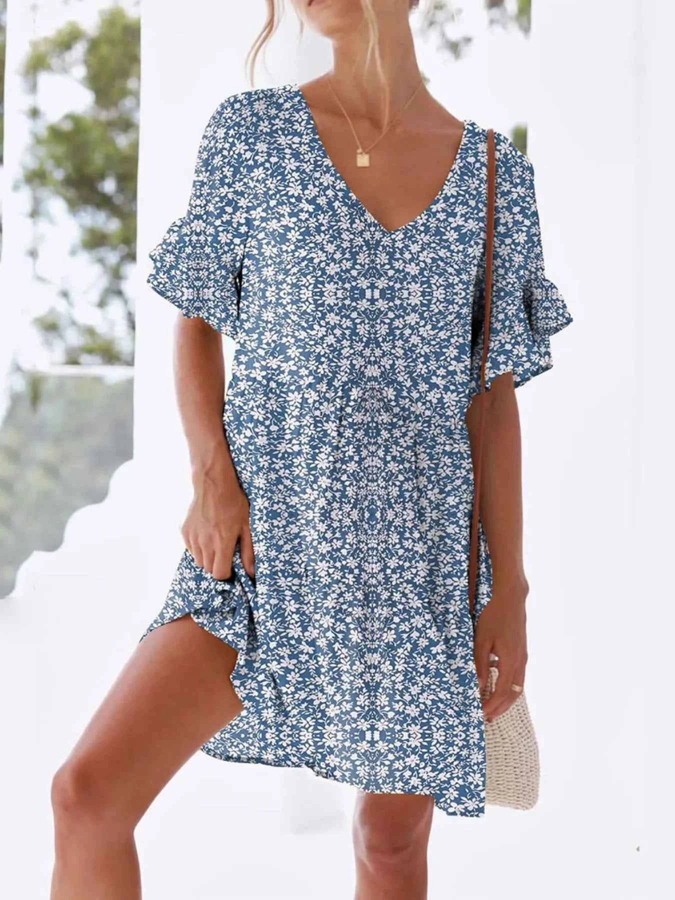 Polka Dot V-Neck Short Sleeve Mini Dress Navy d7a3d010-6aca-4c77-9871-e4dce33871b4-Max-Origin