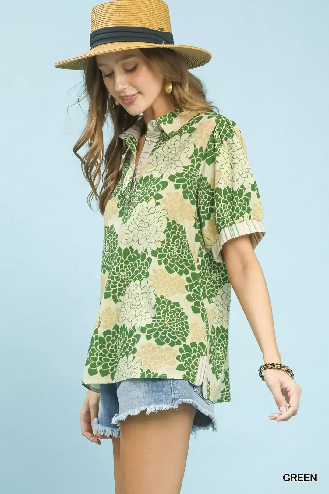 Floral Collared Short Sleeve Blouse d7a40429-871a-4c6f-9429-80dedef90d42-Max-Origin