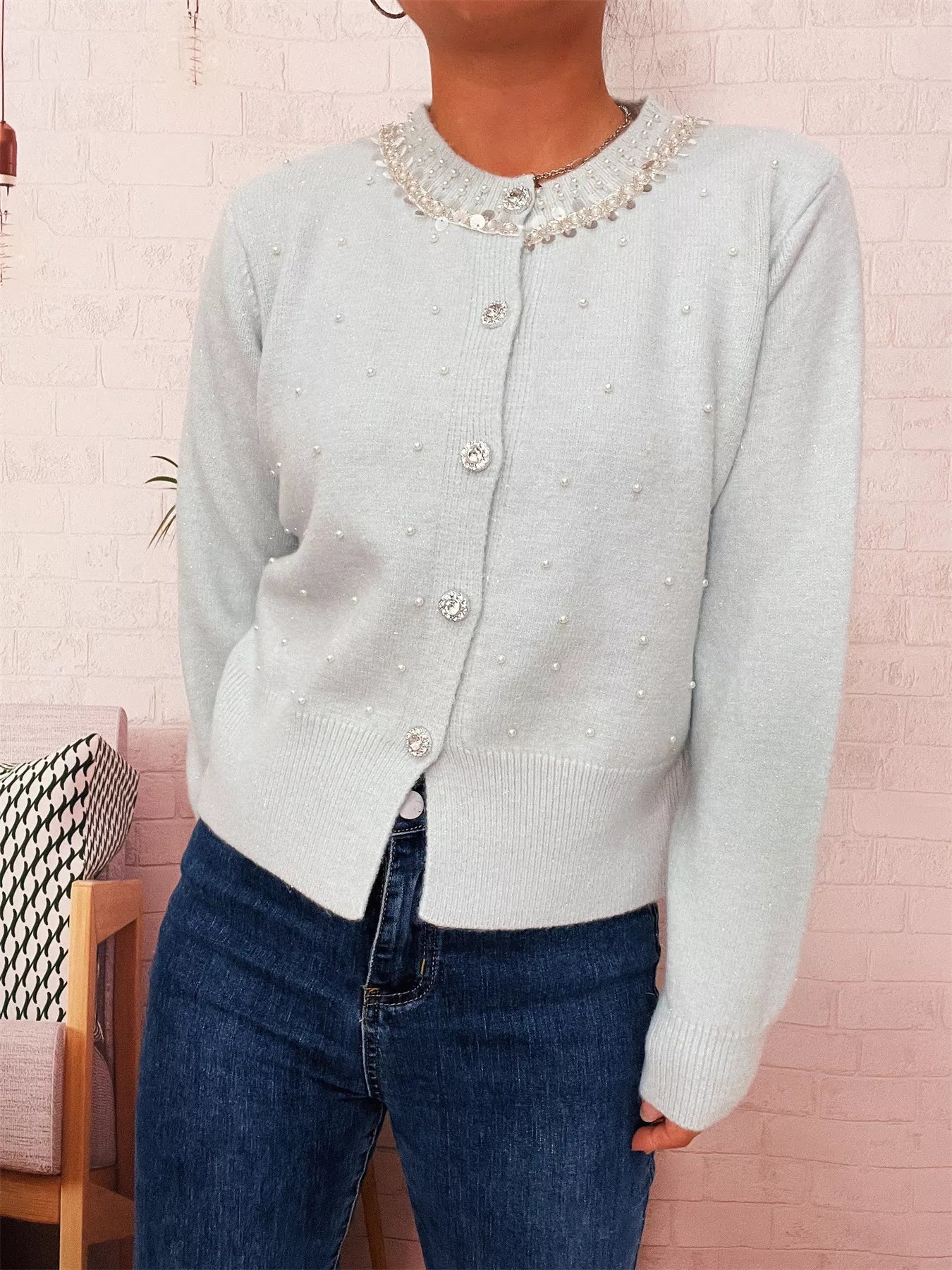 Pearl Detail Button-Front Cardigan d7a57f9f-0ee4-45de-bfcd-9b8d8bacc336-Max-Origin