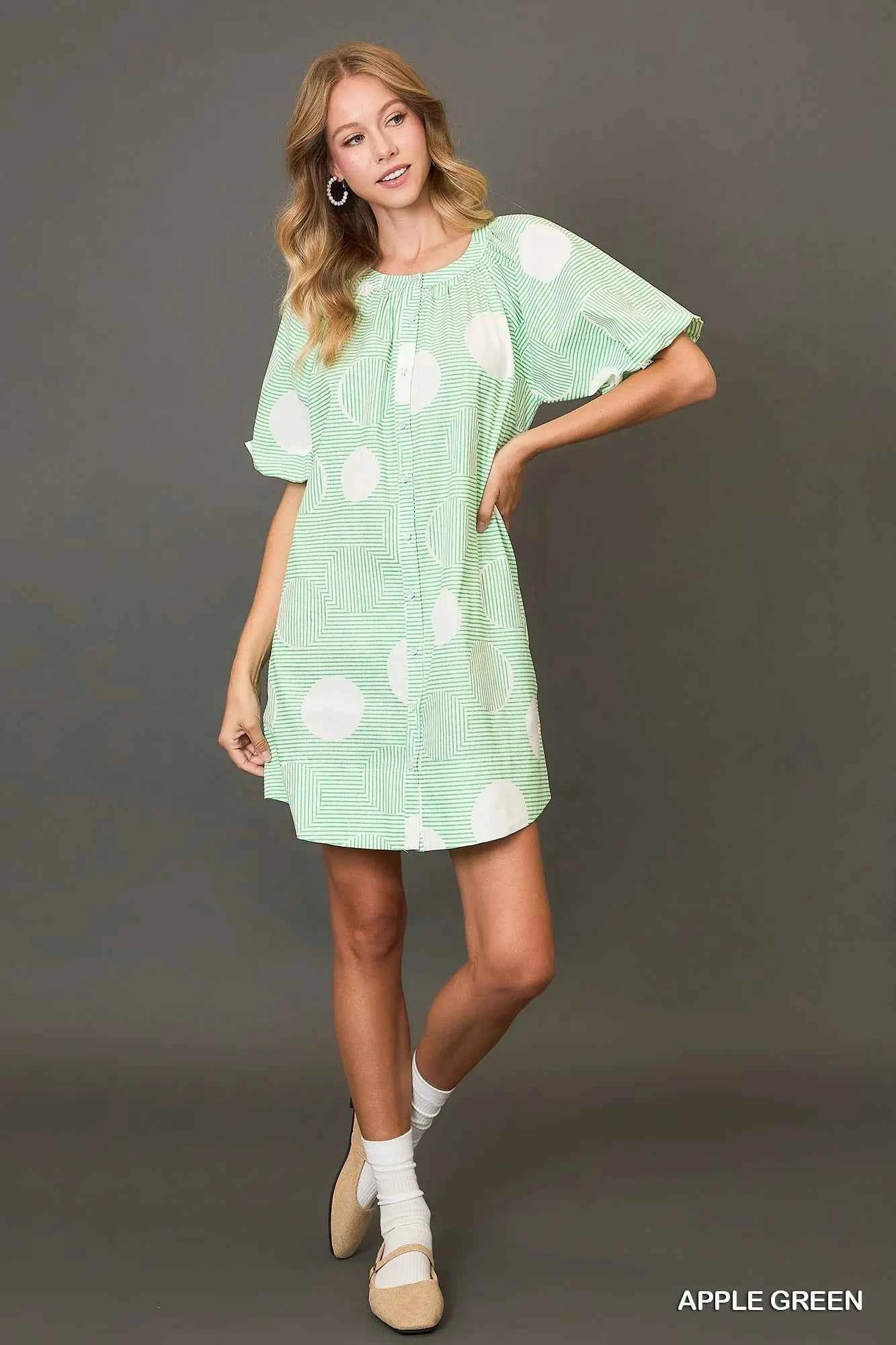Umgee Stripe and Dot Print Button Down Puff Sleeve Mini Dress d7a7f65b-3115-46a1-b438-7379ebc562e1-Max-Origin