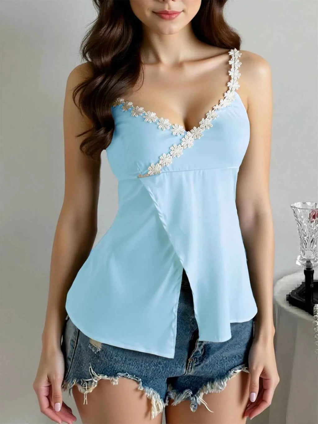 Flower Trim Slit Cami d7a9421b034543298772709add64e9b1-Max-Origin