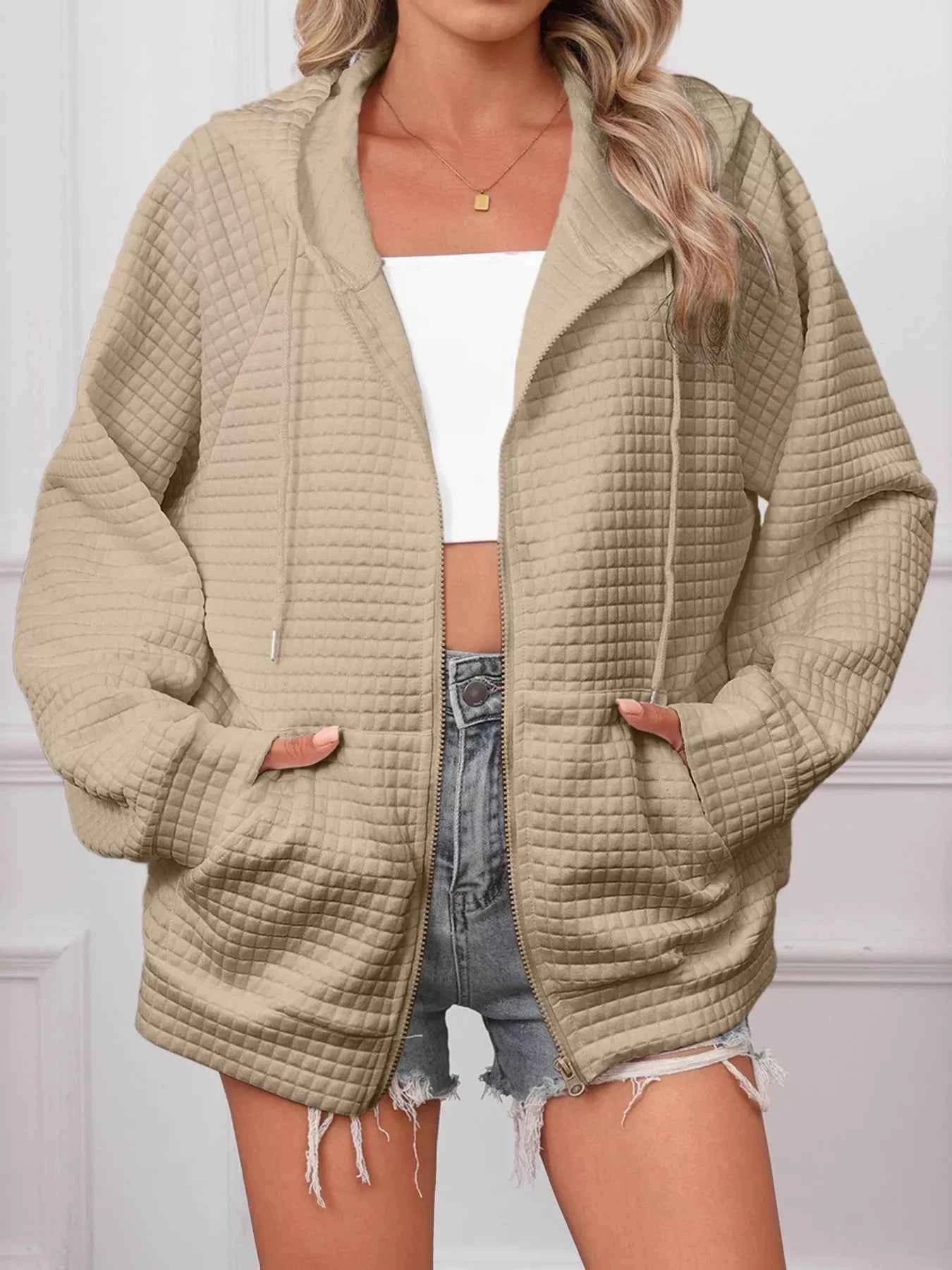 Full Size Textured Quilted Zip-Up Hooded Jacket Plus Size Khaki d7ad878d7379496e8925f529a3b9180f-Max-Origin