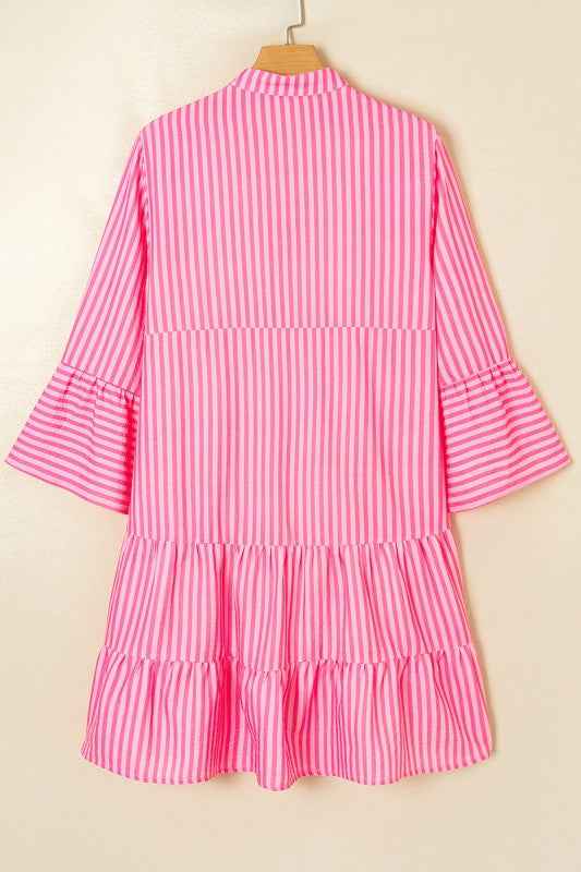 Stripe V-Neck Flare Sleeve Tiered Mini Dress d7ada38c-30dc-4e1d-be11-371ceee2cb56